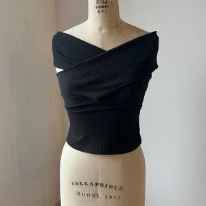Black Off-Shoulder Draped Knit Top – Size S – Date Night